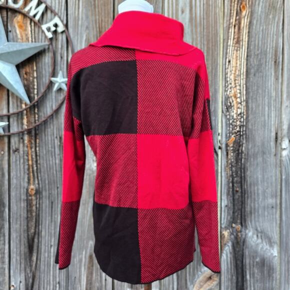 Colorblock Sweater Calvin Klein Size S Knit Pullover Cowl Neck Red Black Check - Picture 3 of 8